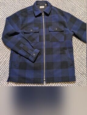 Hedge Blue and Black Check Zip-Front Shirt Jacket